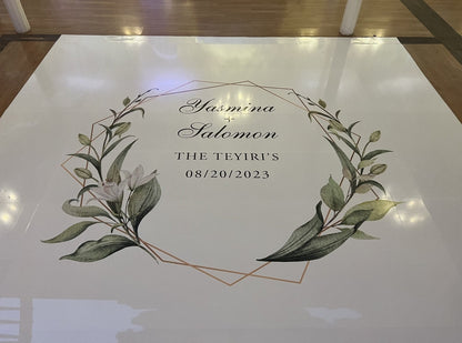 Custom Wedding Decal Dance Floor Wrap Gloss Removable Vinyl. Monogram Print and Vinyl to cover the entire dancefloor. Wedding logo design