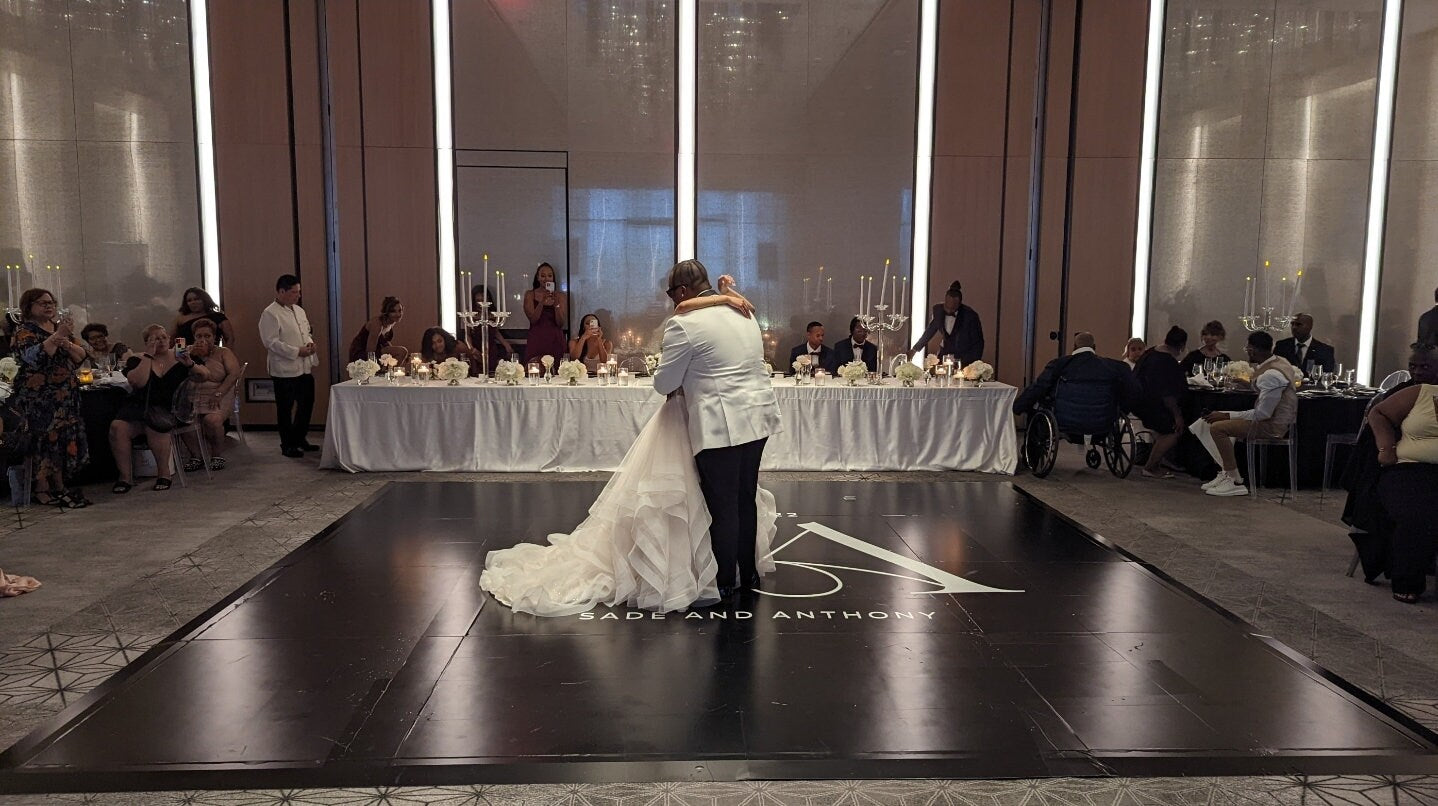 Custom Wedding Decal Dance Floor Wrap Gloss Removable Vinyl. Monogram Print and Vinyl to cover the entire dancefloor. Wedding logo design