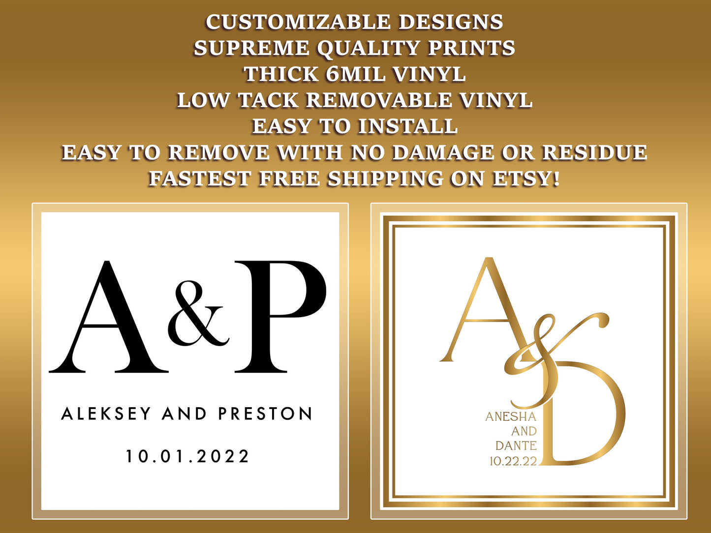 20ft x 20ft Customizable Wedding Dance Floor Decal: Monogram Vinyl Wrap. USA and International Shipping