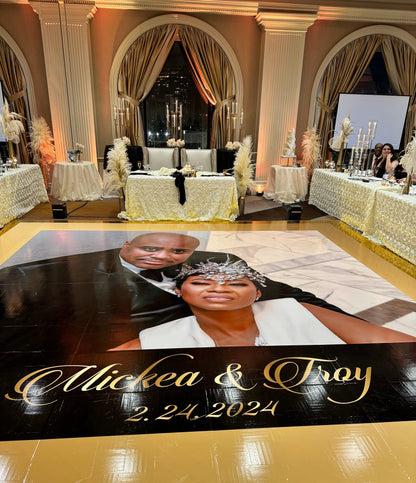 Super Unique Custom Wedding Photo Portrait Dance Floor Wrap Design. Removable Vinyl. Floor Wrap Print to cover the dancefloor. Wedding logo