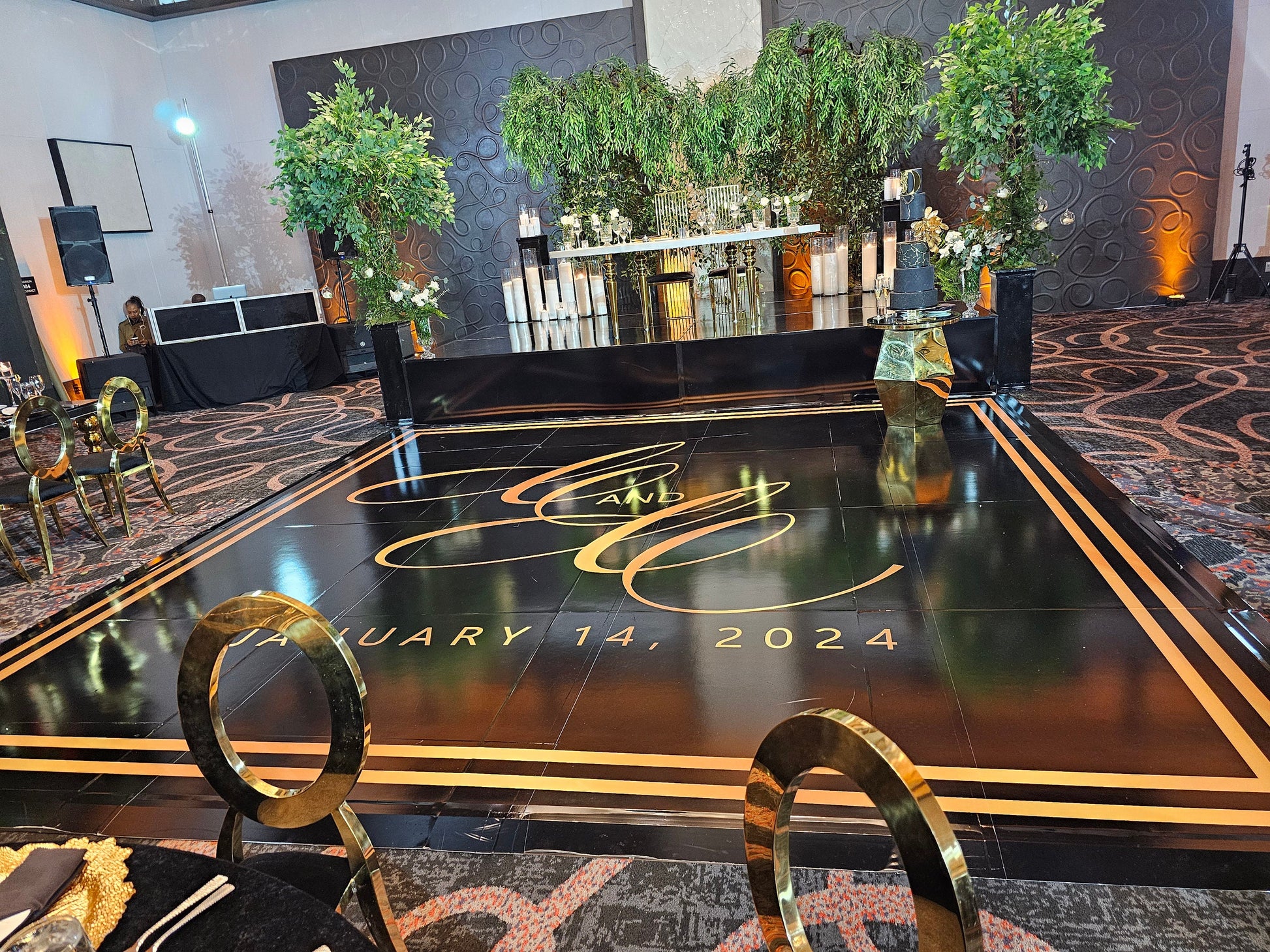 Custom Wedding Decal Dance Floor Wrap Gloss Removable Vinyl. Monogram Print and Vinyl to cover the entire dancefloor. Wedding logo design