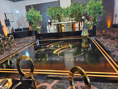 Custom Wedding Decal Dance Floor Wrap Gloss Removable Vinyl. Monogram Print and Vinyl to cover the entire dancefloor. Wedding logo design