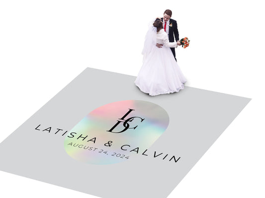 Custom Wedding Decal Dance Floor Wrap Gloss Removable Vinyl. Monogram Print and Vinyl to cover the entire dancefloor. Wedding logo design
