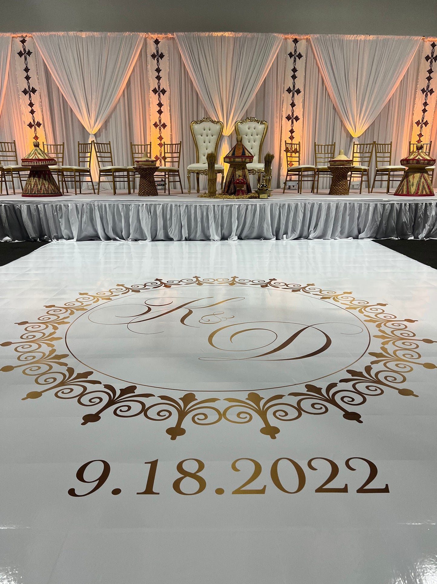 Custom Wedding Decal Dance Floor Wrap Gloss Removable Vinyl. Monogram Print and Vinyl to cover the entire dancefloor. Wedding logo design