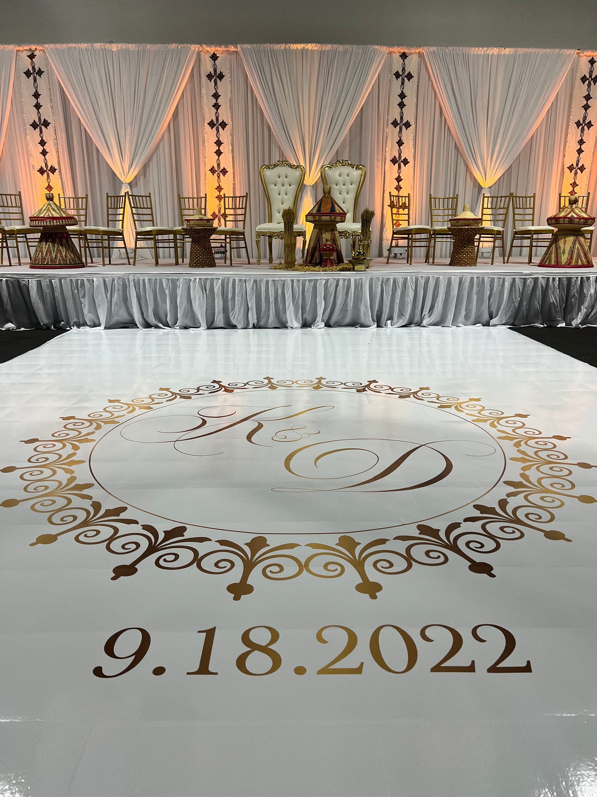 Custom Wedding Decal Dance Floor Wrap Gloss Removable Vinyl. Monogram Print and Vinyl to cover the entire dancefloor. Wedding logo design