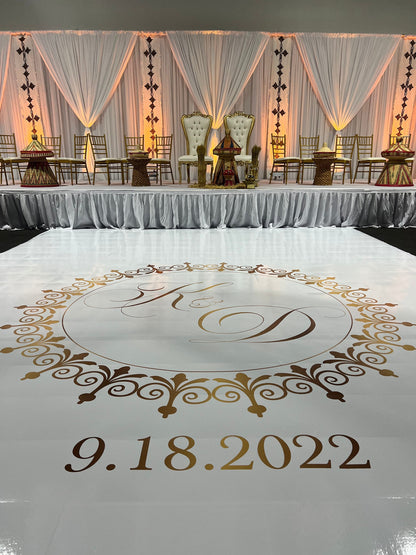 Custom Wedding Decal Dance Floor Wrap Gloss Removable Vinyl. Monogram Print and Vinyl to cover the entire dancefloor. Wedding logo design