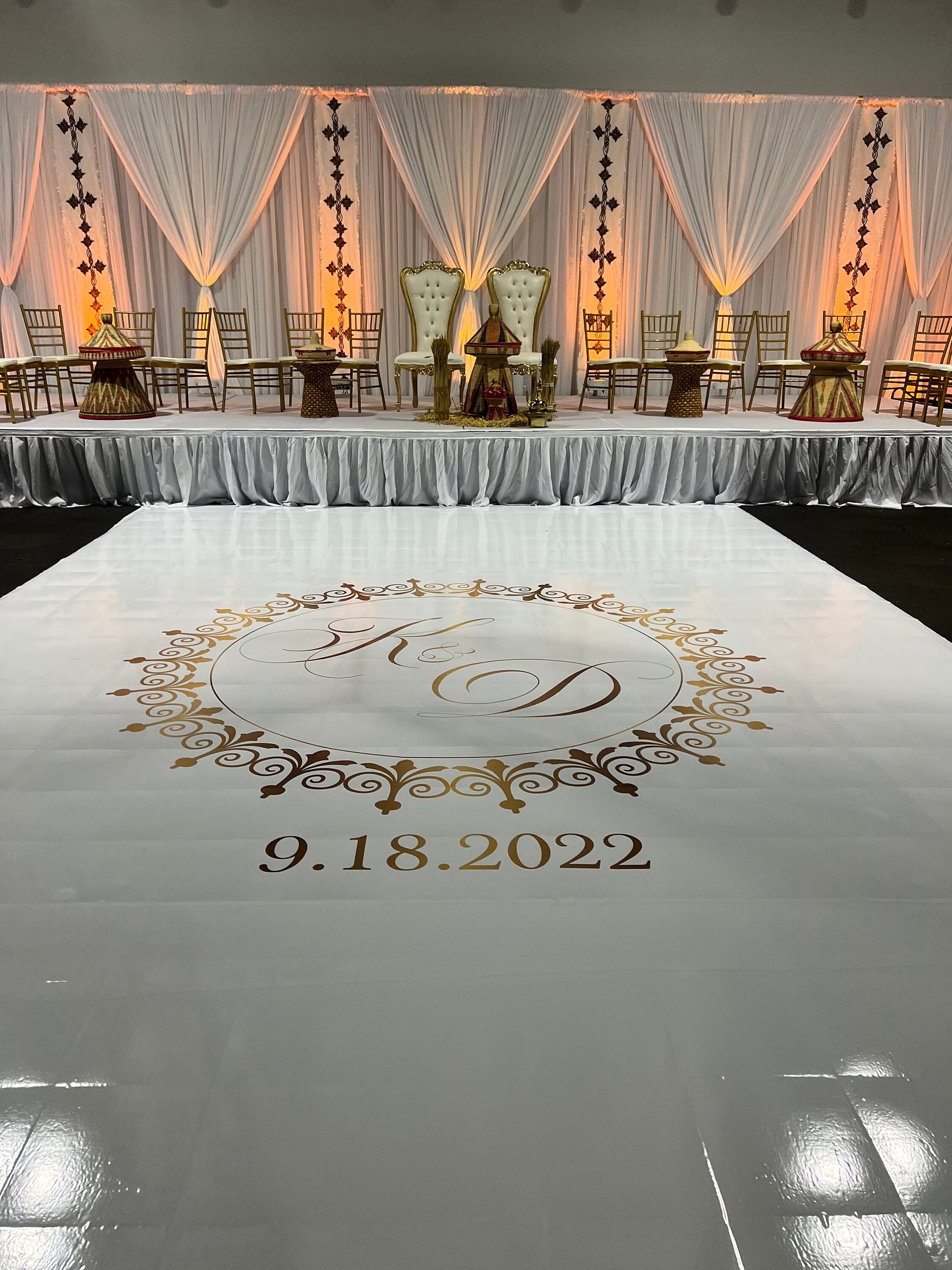 Custom Wedding Decal Dance Floor Wrap Gloss Removable Vinyl. Monogram Print and Vinyl to cover the entire dancefloor. Wedding logo design
