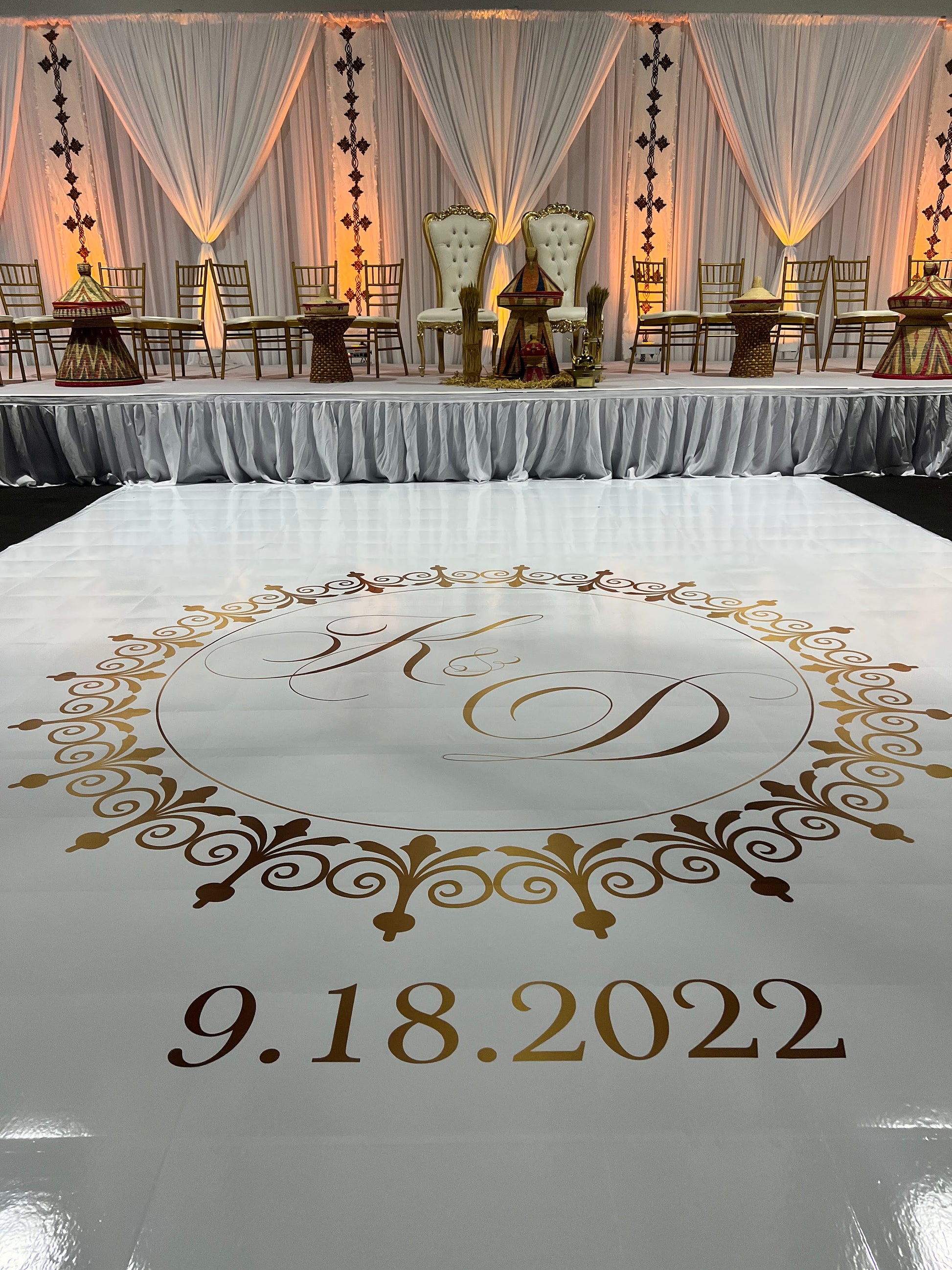 Custom Wedding Decal Dance Floor Wrap Gloss Removable Vinyl. Monogram Print and Vinyl to cover the entire dancefloor. Wedding logo design