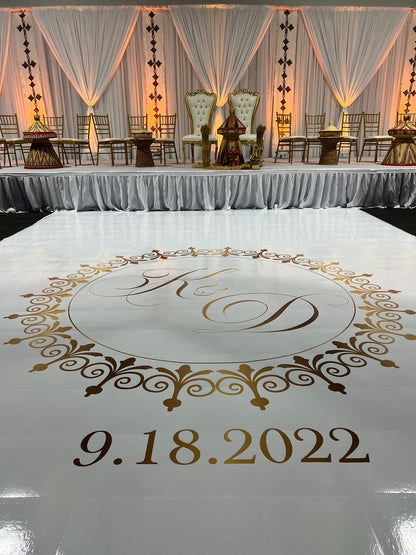 Custom Wedding Decal Dance Floor Wrap Gloss Removable Vinyl. Monogram Print and Vinyl to cover the entire dancefloor. Wedding logo design