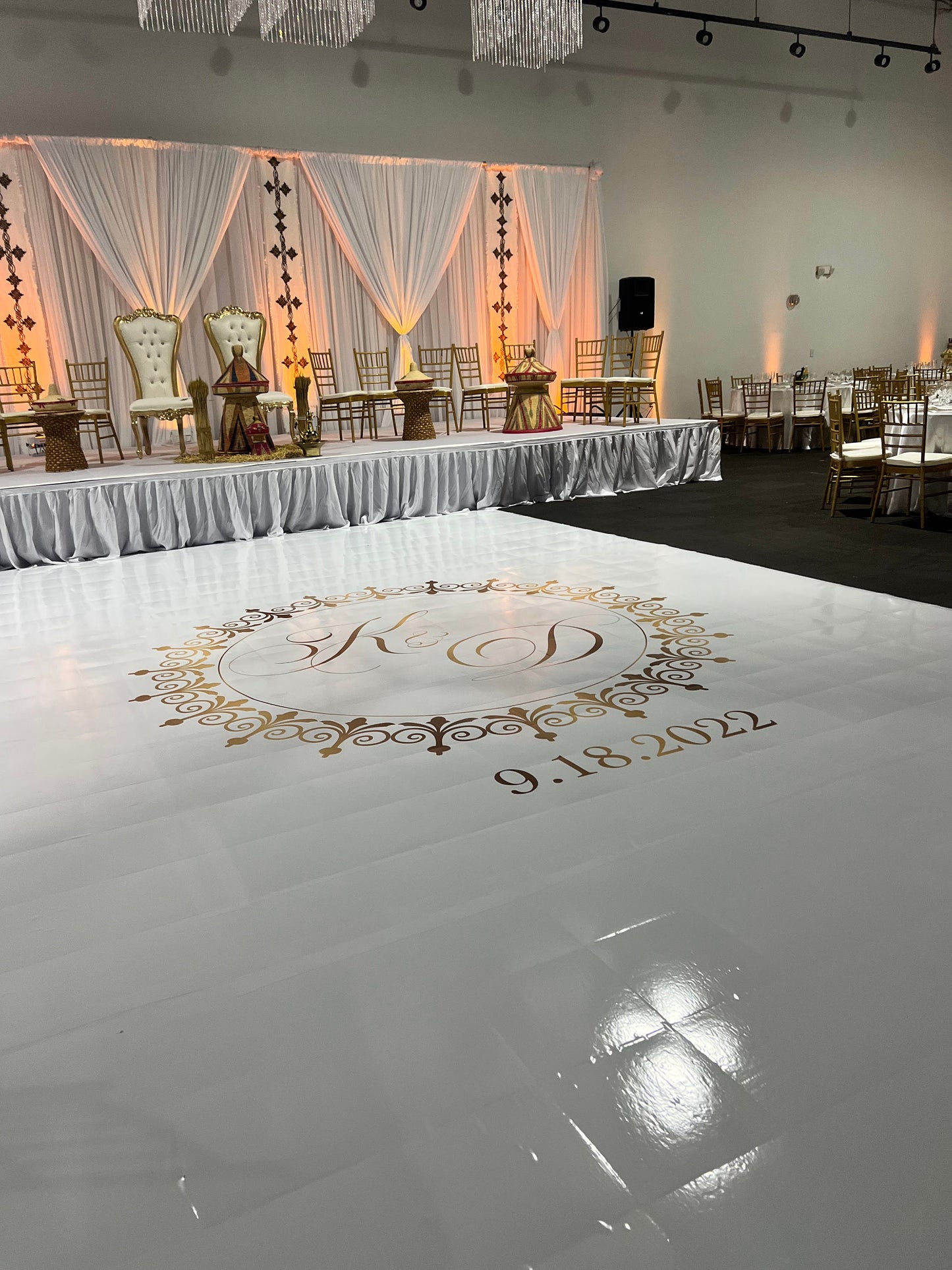 Custom Wedding Decal Dance Floor Wrap Gloss Removable Vinyl. Monogram Print and Vinyl to cover the entire dancefloor. Wedding logo design