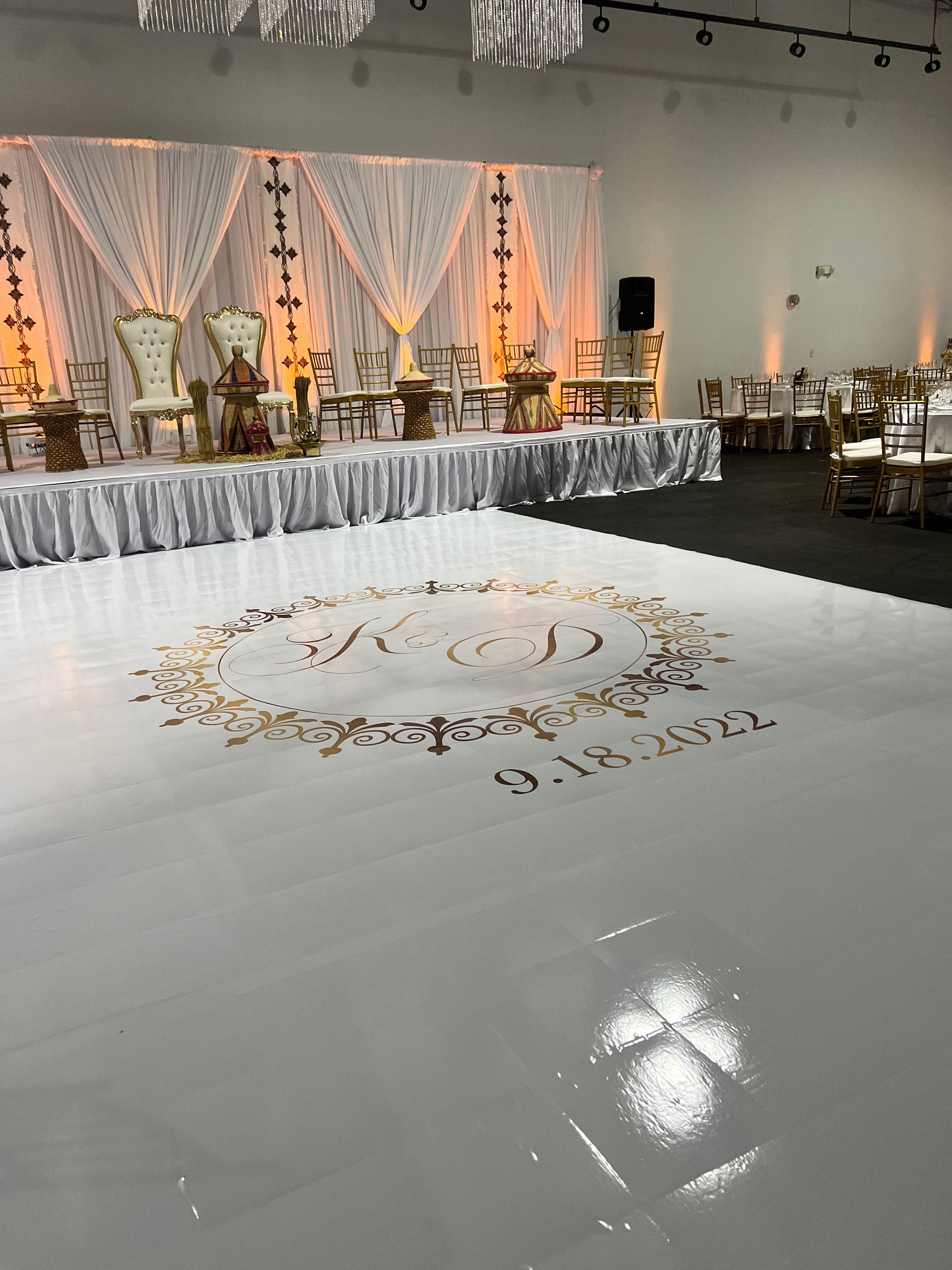 Custom Wedding Decal Dance Floor Wrap Gloss Removable Vinyl. Monogram Print and Vinyl to cover the entire dancefloor. Wedding logo design