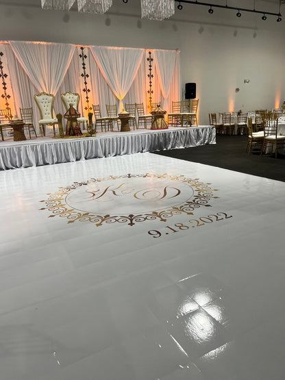 Custom Wedding Decal Dance Floor Wrap Gloss Removable Vinyl. Monogram Print and Vinyl to cover the entire dancefloor. Wedding logo design