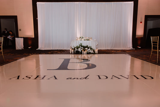 Custom Wedding Decal Dance Floor Wrap Gloss Removable Vinyl. Monogram Print and Vinyl to cover the entire dancefloor. Wedding logo design