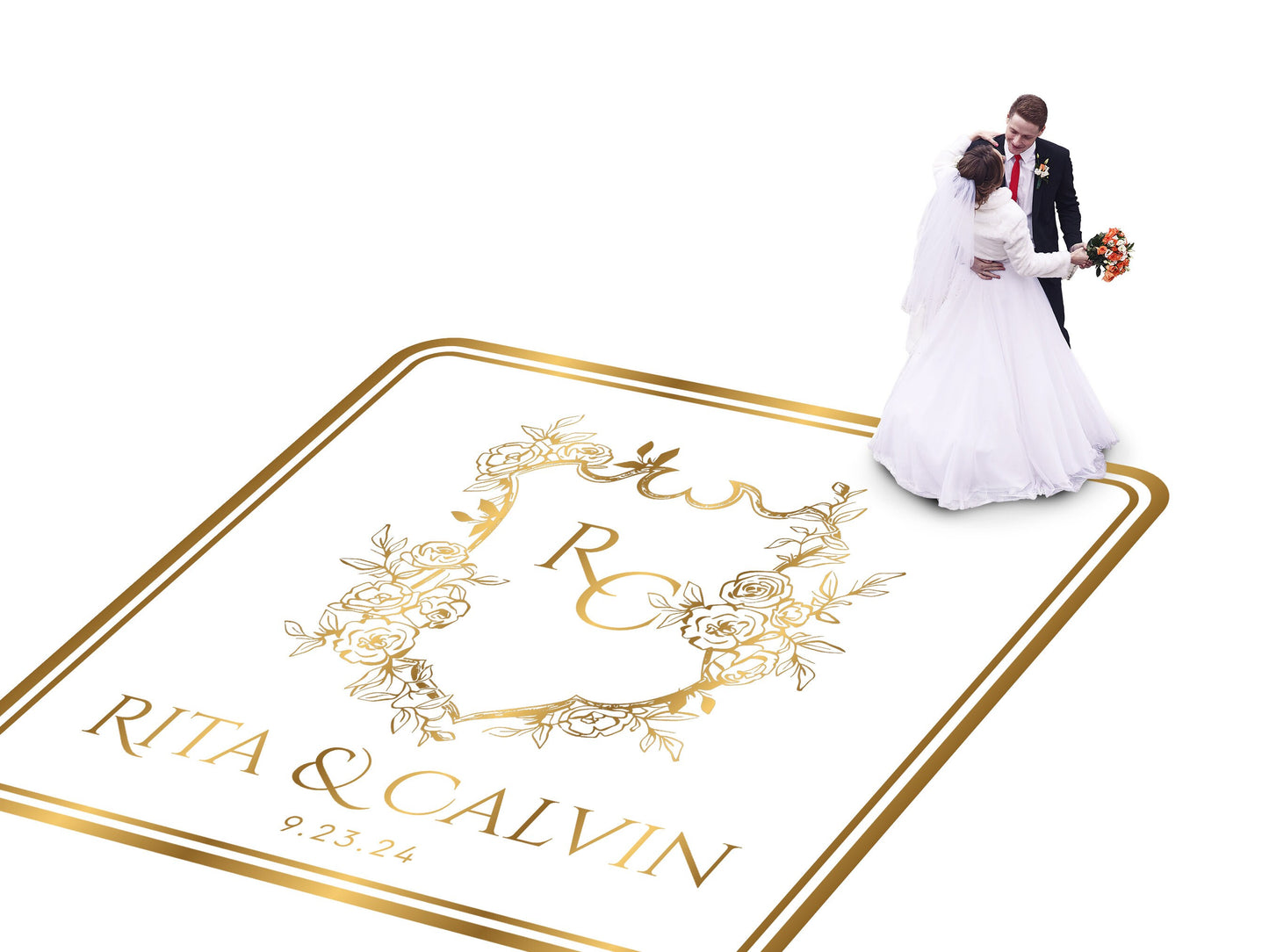 Custom Wedding Decal Dance Floor Wrap Gloss Removable Vinyl. Monogram Print and Vinyl to cover the entire dancefloor. Wedding logo design