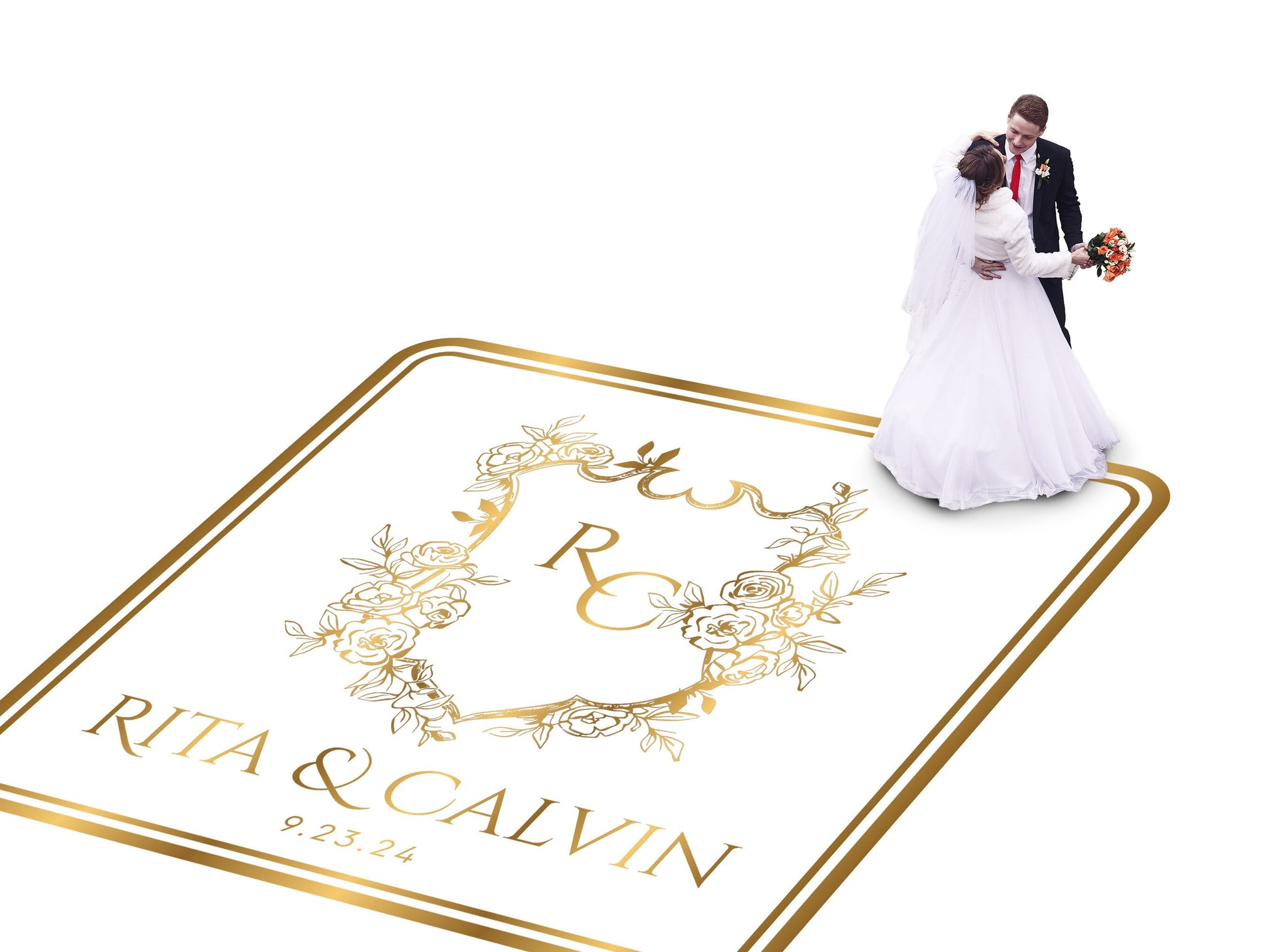 Custom Wedding Decal Dance Floor Wrap Gloss Removable Vinyl. Monogram Print and Vinyl to cover the entire dancefloor. Wedding logo design