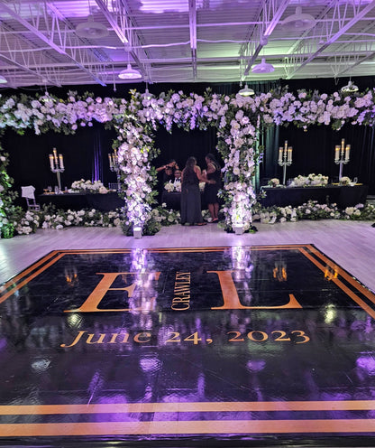 Custom Wedding Decal Dance Floor Wrap Gloss Removable Vinyl. Monogram Print and Vinyl to cover the entire dancefloor. Wedding logo design