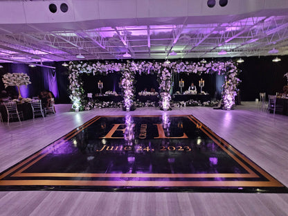 Custom Wedding Decal Dance Floor Wrap Gloss Removable Vinyl. Monogram Print and Vinyl to cover the entire dancefloor. Wedding logo design