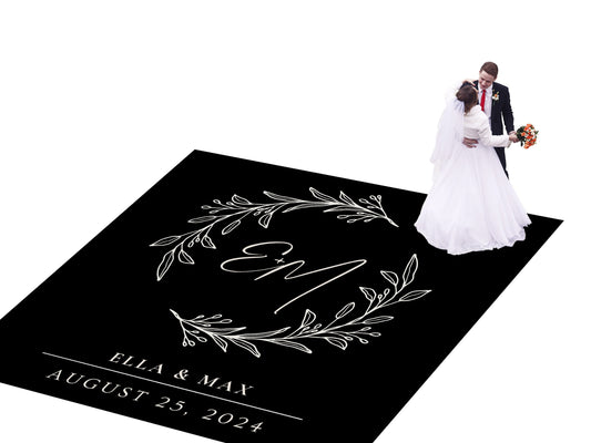 Custom Wedding Decal Dance Floor Wrap Gloss Removable Vinyl. Monogram Print and Vinyl to cover the entire dancefloor. Wedding logo design