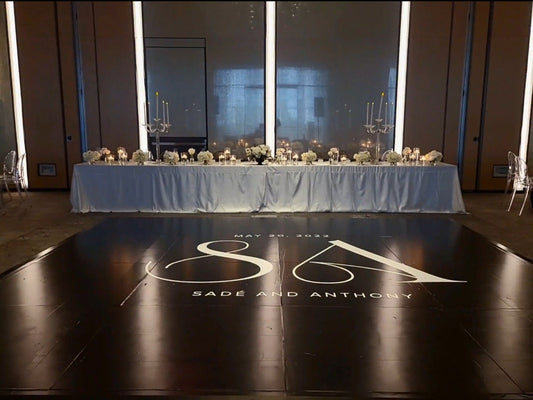 Custom Wedding Decal Dance Floor Wrap Gloss Removable Vinyl. Monogram Print and Vinyl to cover the entire dancefloor. Wedding logo design