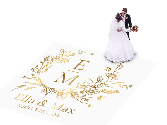 Custom Wedding Decal Dance Floor Wrap Gloss Removable Vinyl. Monogram Print and Vinyl to cover the entire dancefloor. Wedding logo design