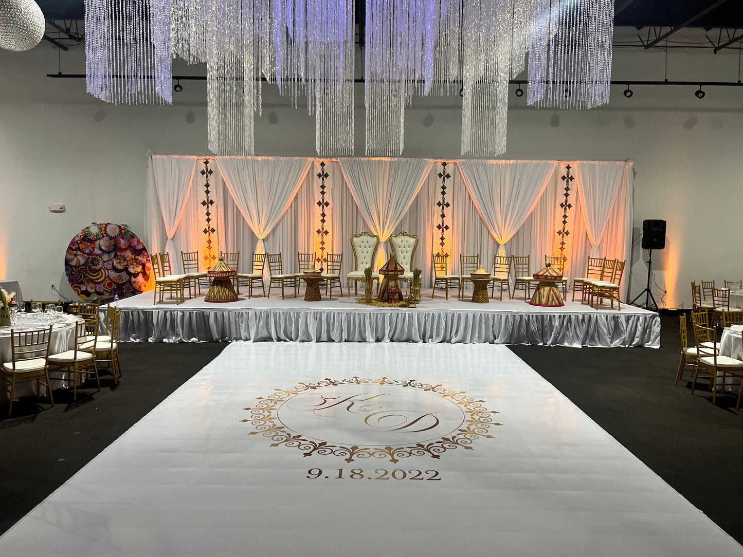 Custom Wedding Decal Dance Floor Wrap Gloss Removable Vinyl. Monogram Print and Vinyl to cover the entire dancefloor. Wedding logo design