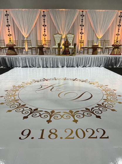 Custom Wedding Decal Dance Floor Wrap Gloss Removable Vinyl. Monogram Print and Vinyl to cover the entire dancefloor. Wedding logo design