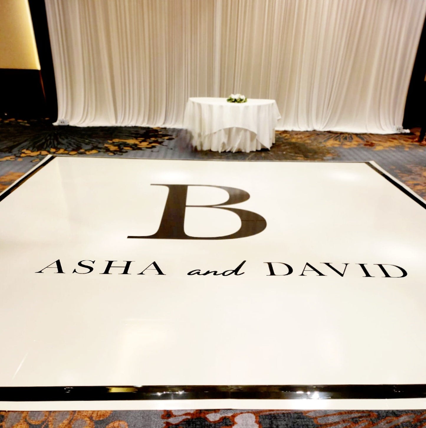 Custom Wedding Decal Dance Floor Wrap Gloss Removable Vinyl. Monogram Print and Vinyl to cover the entire dancefloor. Wedding logo design