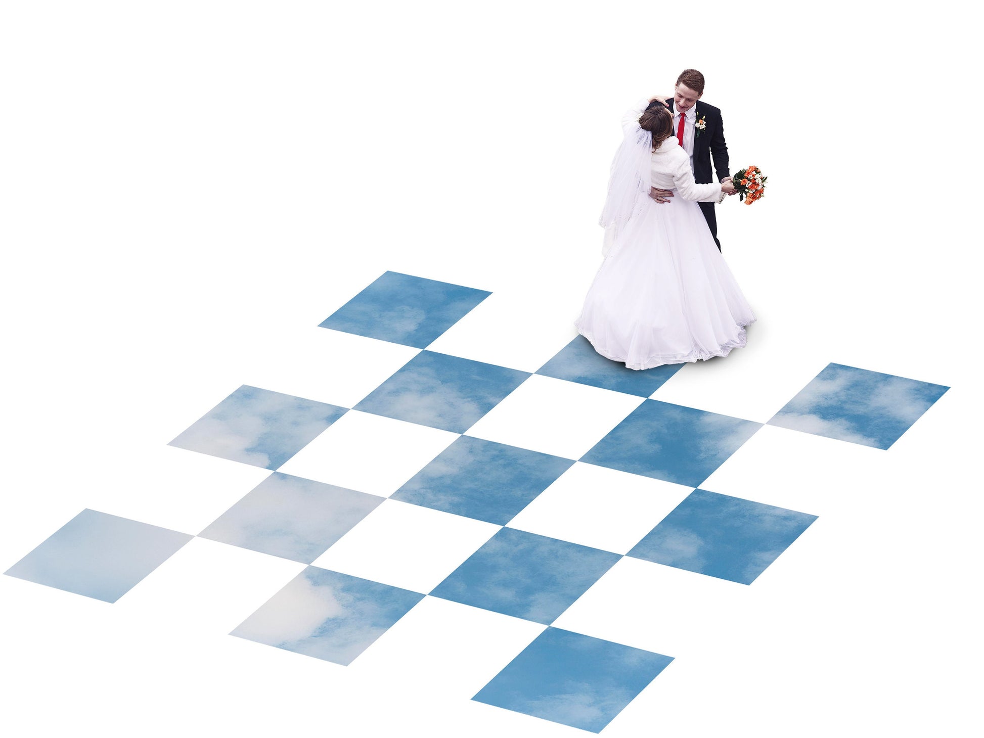 Custom Wedding Decal Dance Floor Wrap Gloss Removable Vinyl. Unique sky cloud floor design. Checkerboard design. Wedding logo. Free shipping