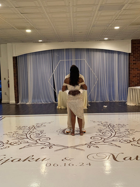 Custom Wedding Decal Dance Floor Wrap Gloss Removable Vinyl. Monogram Print and Vinyl to cover the entire dancefloor. Wedding logo design