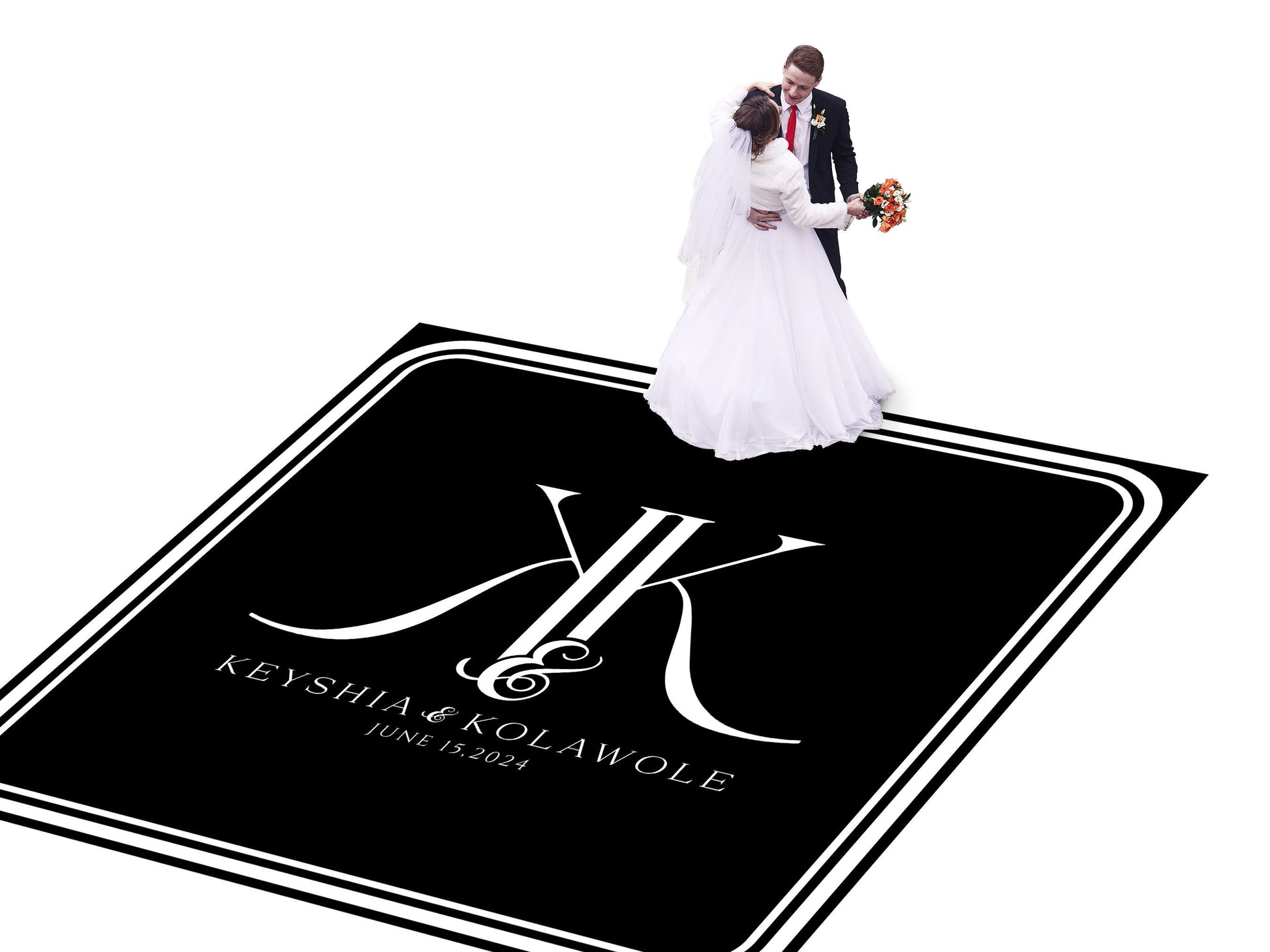 Custom Wedding Decal Dance Floor Wrap Gloss Removable Vinyl. Monogram Print and Vinyl to cover the entire dancefloor. Wedding logo design