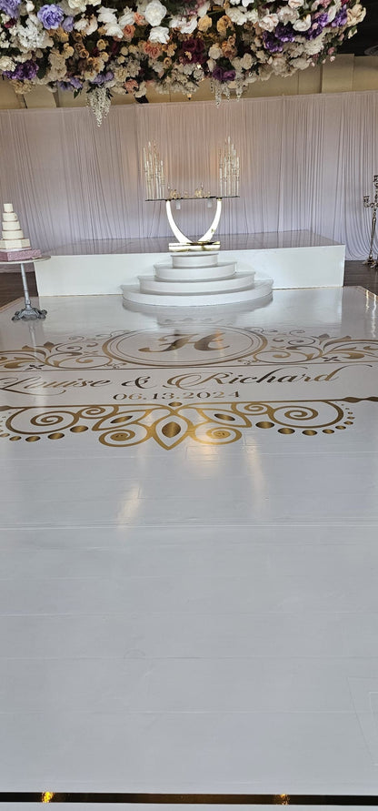 Custom Wedding Decal Dance Floor Wrap Gloss Removable Vinyl. Monogram Print and Vinyl to cover the entire dancefloor. Wedding logo design