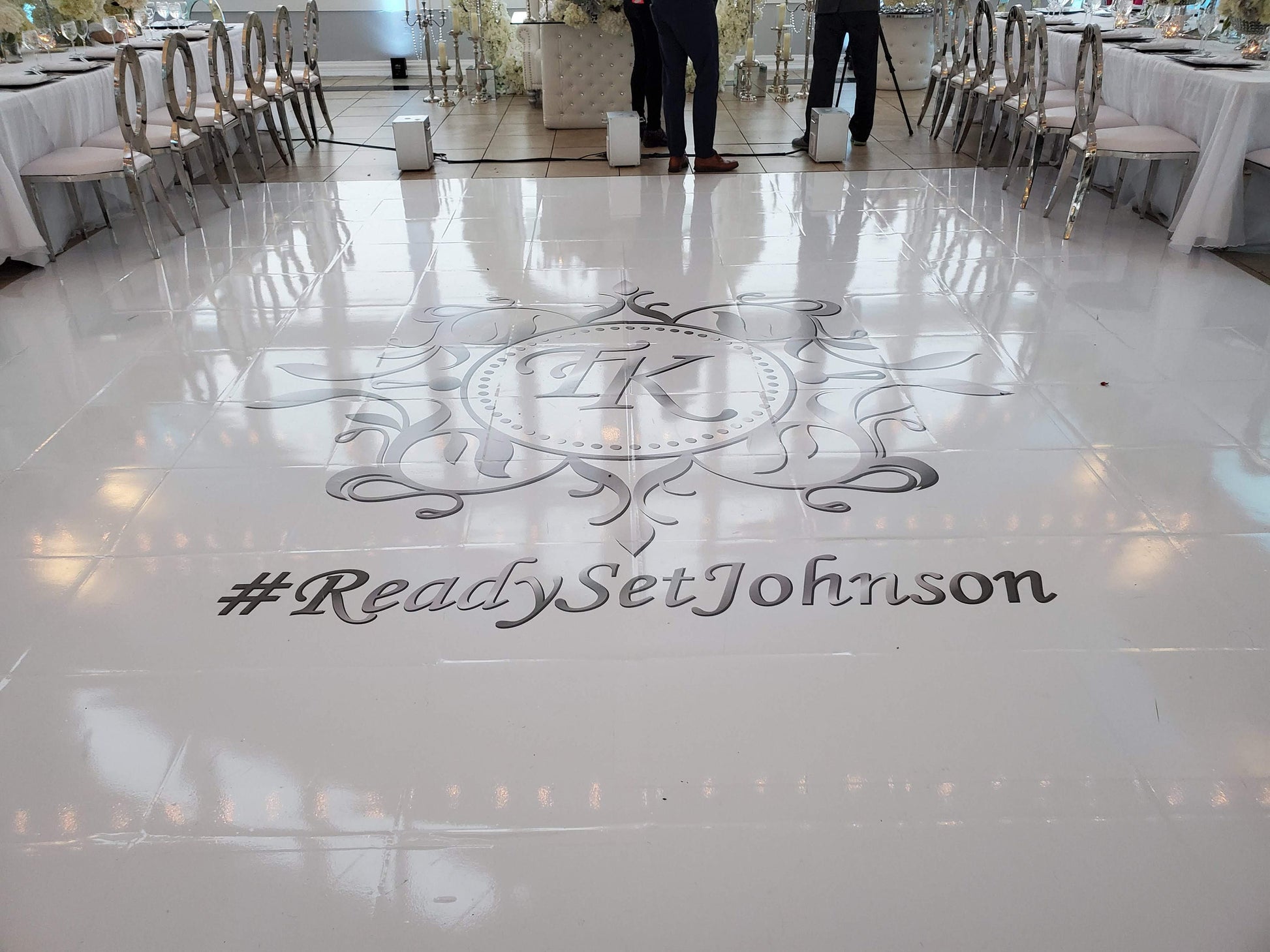 Custom Wedding Decal Dance Floor Wrap Gloss Removable Vinyl. Monogram Print and Vinyl to cover the entire dancefloor. Wedding logo design