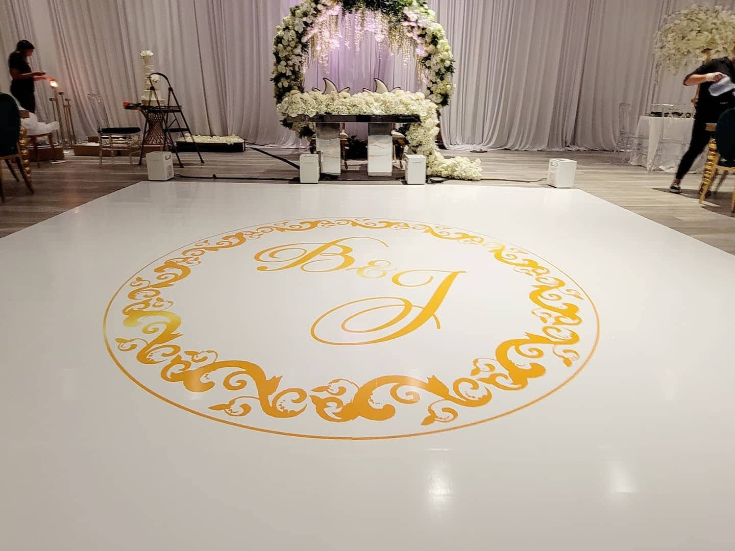 Custom Wedding Decal Dance Floor Wrap Gloss Removable Vinyl. Monogram Print and Vinyl to cover the entire dancefloor. Wedding logo design
