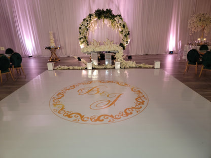 Custom Wedding Decal Dance Floor Wrap Gloss Removable Vinyl. Monogram Print and Vinyl to cover the entire dancefloor. Wedding logo design