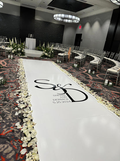 Customizable Wedding Decal Aisle Runner Wrap | Gloss Removable Vinyl | Monogram Printed on the aisle | Wedding logo design| Free Shipping.