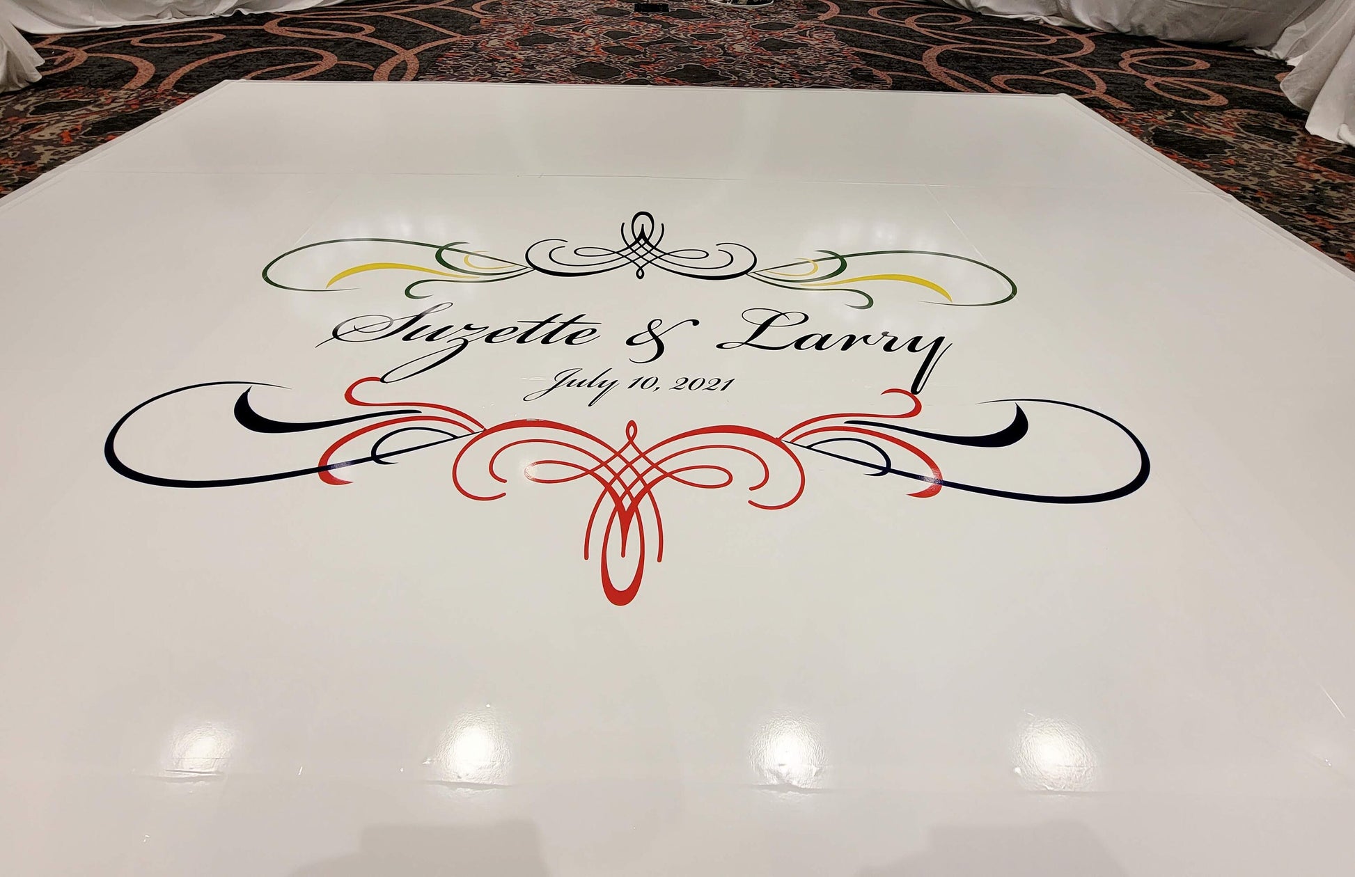 Custom Wedding Decal Dance Floor Wrap Gloss Removable Vinyl. Monogram Print and Vinyl to cover the entire dancefloor. Wedding logo design