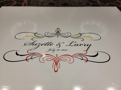 Custom Wedding Decal Dance Floor Wrap Gloss Removable Vinyl. Monogram Print and Vinyl to cover the entire dancefloor. Wedding logo design