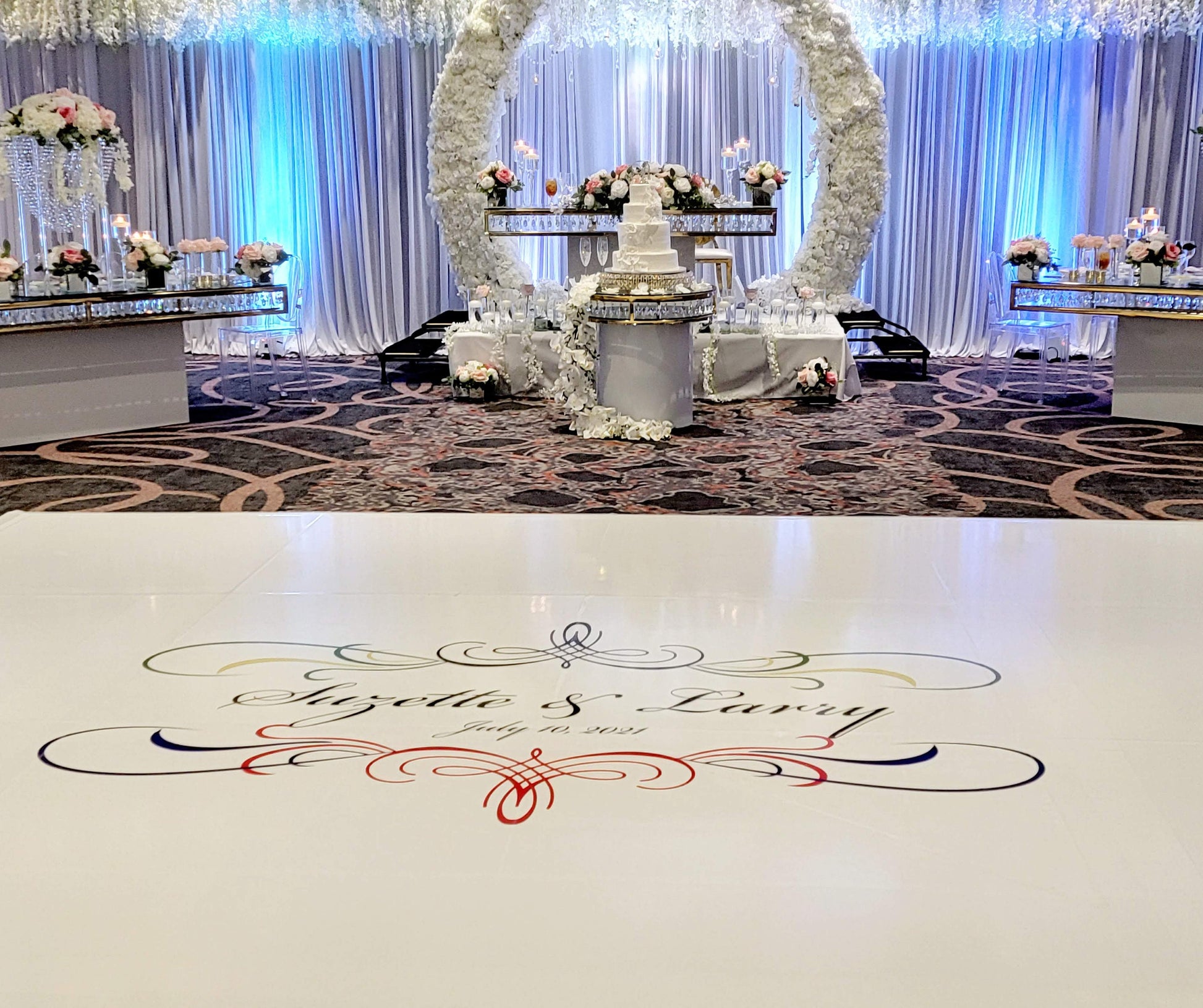 Custom Wedding Decal Dance Floor Wrap Gloss Removable Vinyl. Monogram Print and Vinyl to cover the entire dancefloor. Wedding logo design
