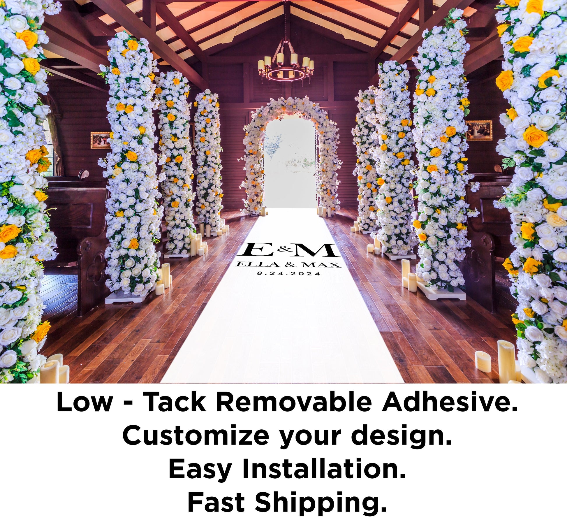 Customizable Wedding Decal Aisle Runner Wrap | Gloss Removable Vinyl | Monogram Printed on the aisle | Wedding logo design| Free Shipping.