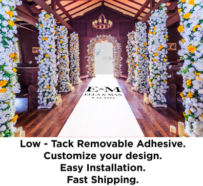 Customizable Wedding Decal Aisle Runner Wrap | Gloss Removable Vinyl | Monogram Printed on the aisle | Wedding logo design| Free Shipping.