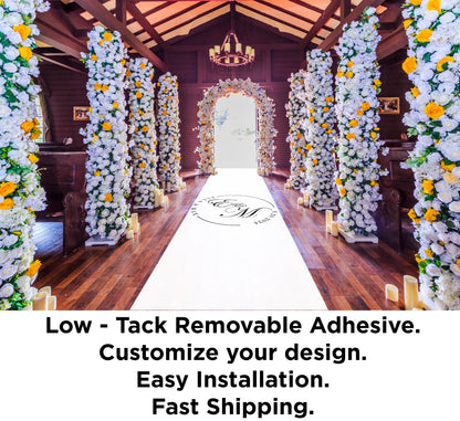Customizable Wedding Decal Aisle Runner Wrap | Gloss Removable Vinyl | Monogram Printed on the aisle | Wedding logo design| Free Shipping.