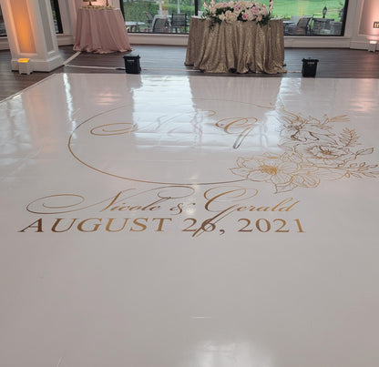 Custom Wedding Decal Dance Floor Wrap Gloss Removable Vinyl. Monogram Print and Vinyl to cover the entire dancefloor. Wedding logo design