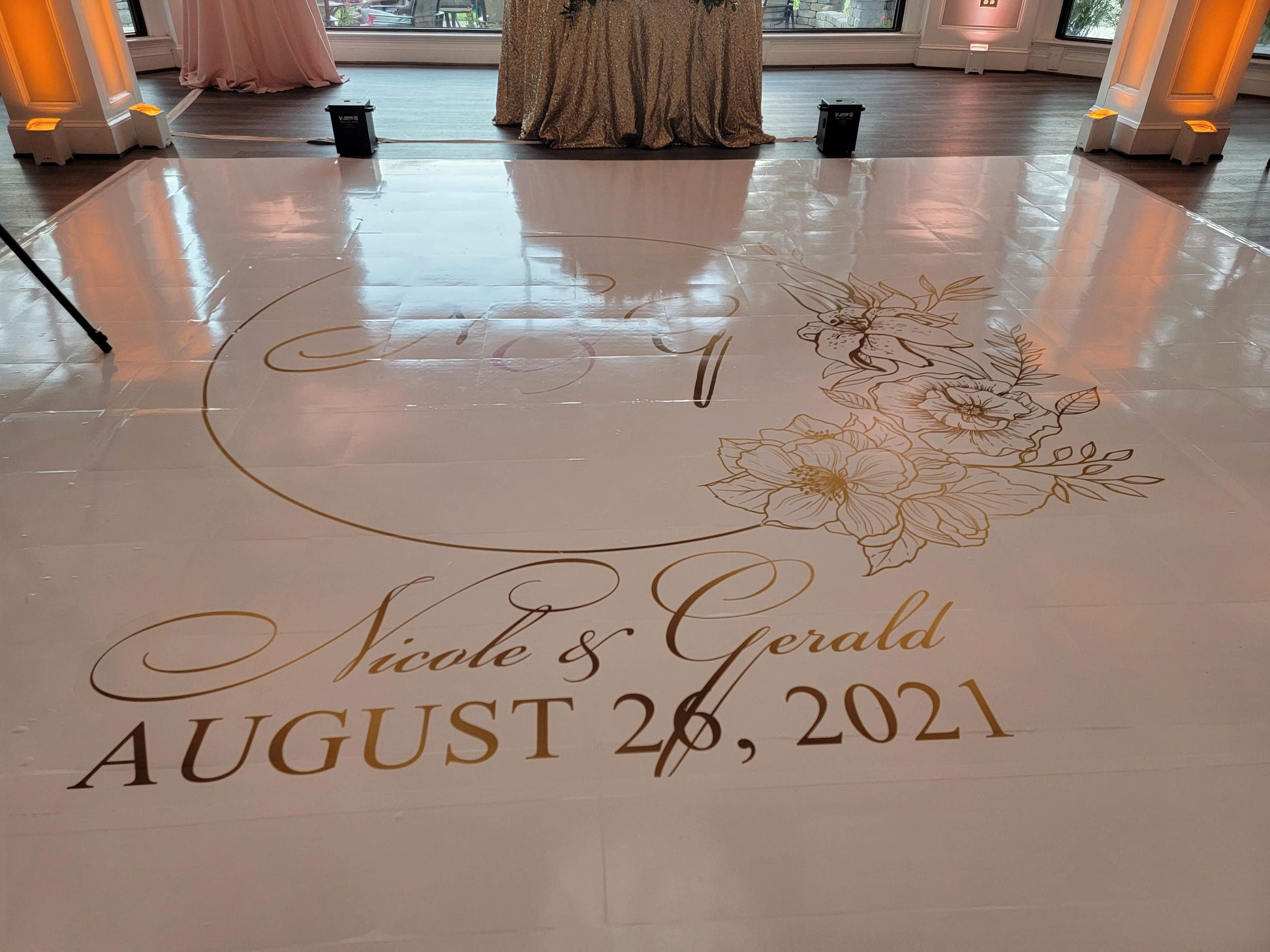 Custom Wedding Decal Dance Floor Wrap Gloss Removable Vinyl. Monogram Print and Vinyl to cover the entire dancefloor. Wedding logo design