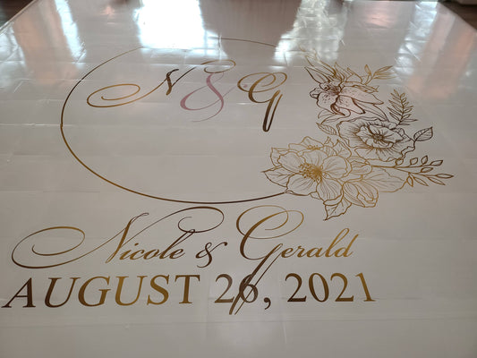 Custom Wedding Decal Dance Floor Wrap Gloss Removable Vinyl. Monogram Print and Vinyl to cover the entire dancefloor. Wedding logo design