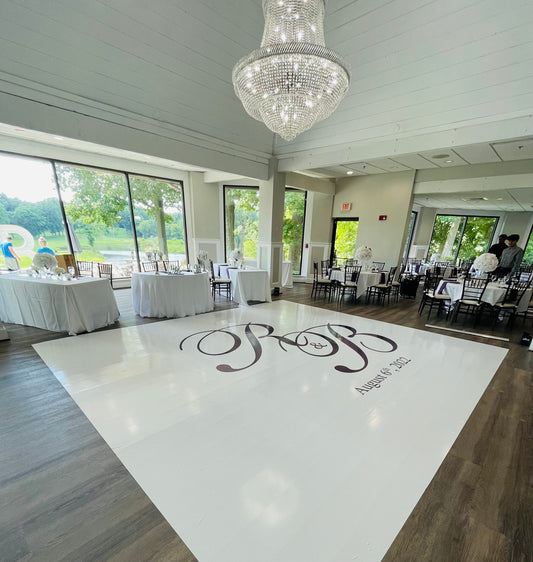 Custom Wedding Decal Dance Floor Wrap Gloss Removable Vinyl. Monogram Print and Vinyl to cover the entire dancefloor. Wedding logo design