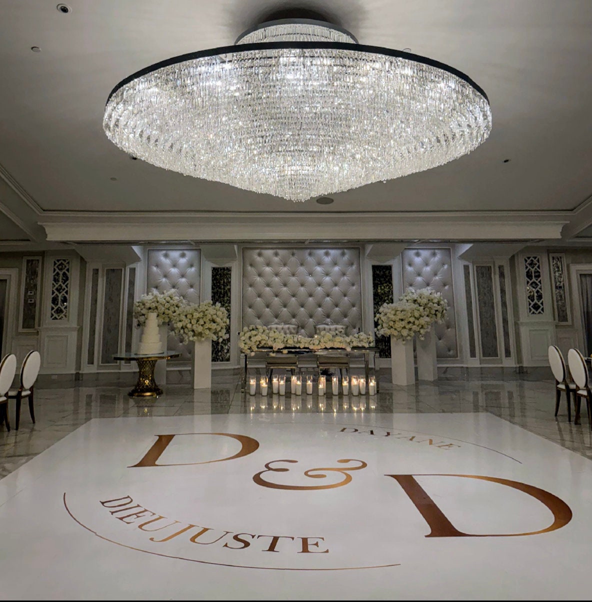 Custom Wedding Decal Dance Floor Wrap Gloss Removable Vinyl. Monogram Print and Vinyl to cover the entire dancefloor. Wedding logo design