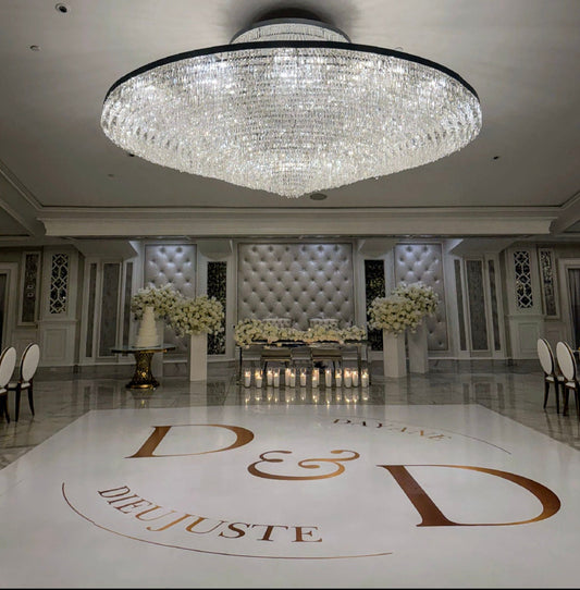 Custom Wedding Decal Dance Floor Wrap Gloss Removable Vinyl. Monogram Print and Vinyl to cover the entire dancefloor. Wedding logo design