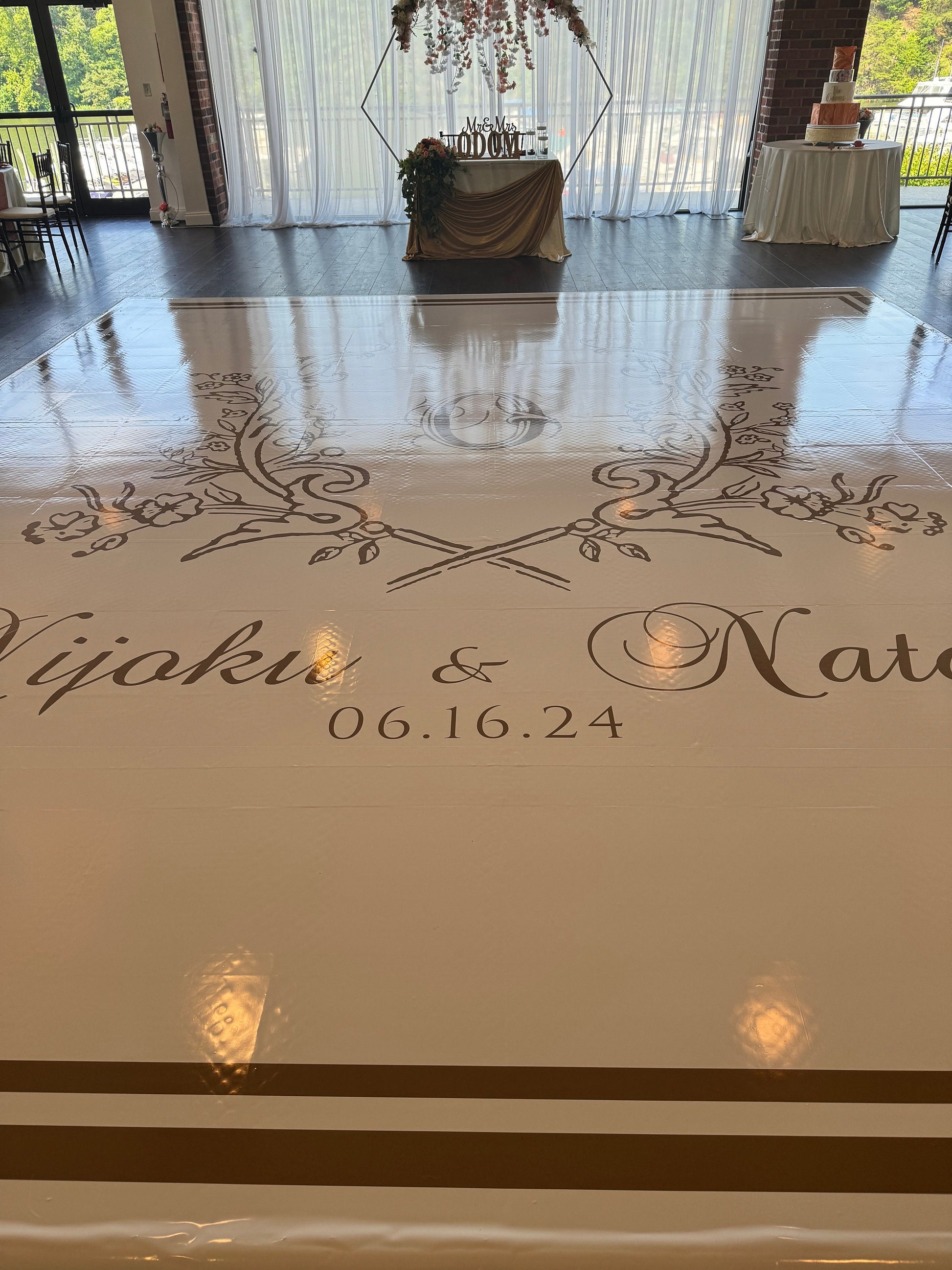 Custom Wedding Decal Dance Floor Wrap Gloss Removable Vinyl. Monogram Print and Vinyl to cover the entire dancefloor. Wedding logo design