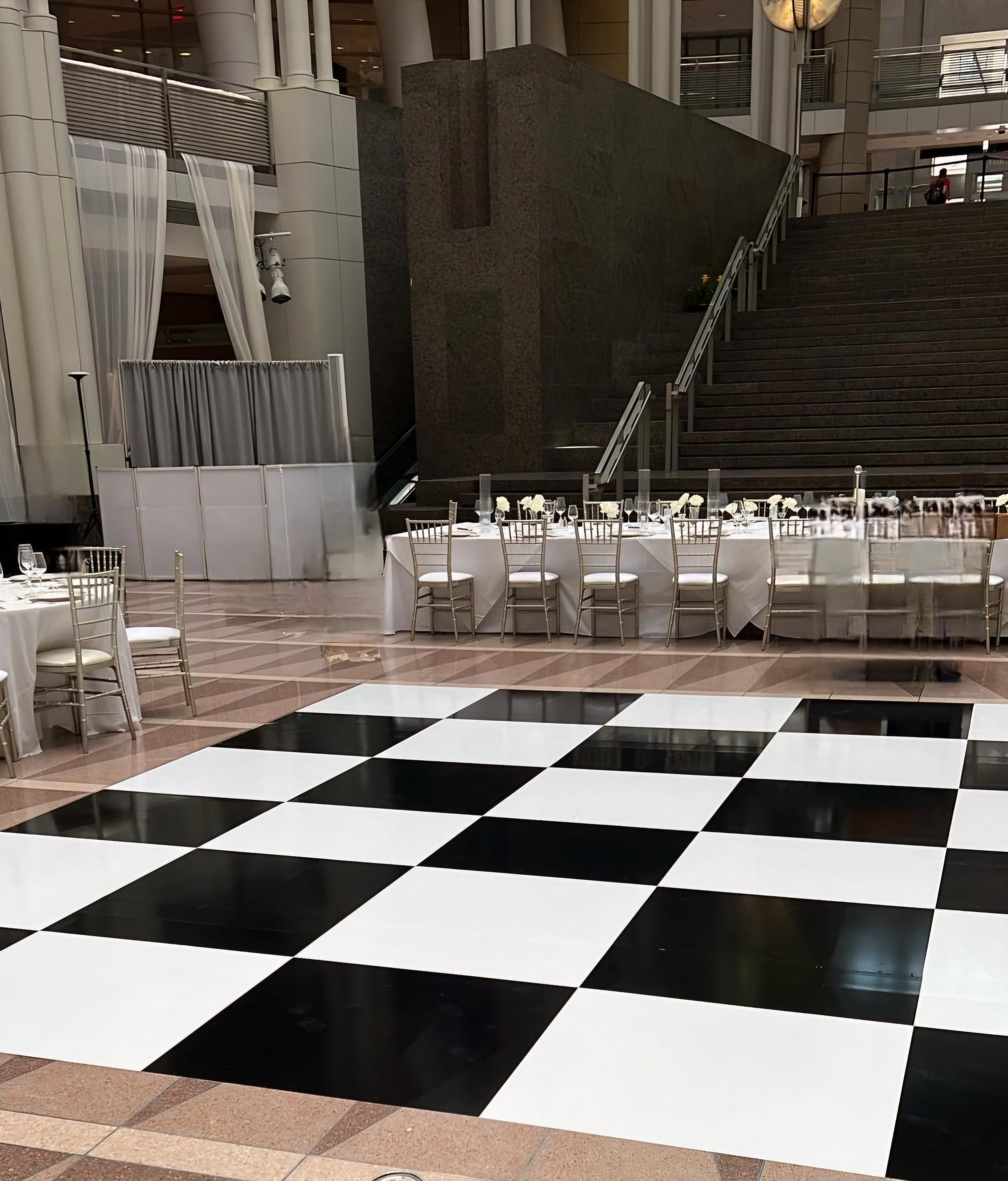 Our checkerboard dancefloor wrap at a wedding reception in Washington DC.
