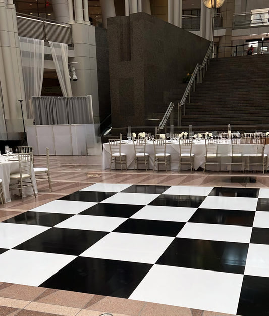 Our checkerboard dancefloor wrap at a wedding reception in Washington DC.
